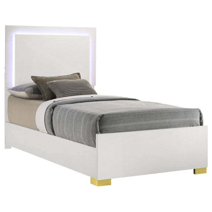 Marceline Wood Twin LED Panel Bed White - Walo Furniture