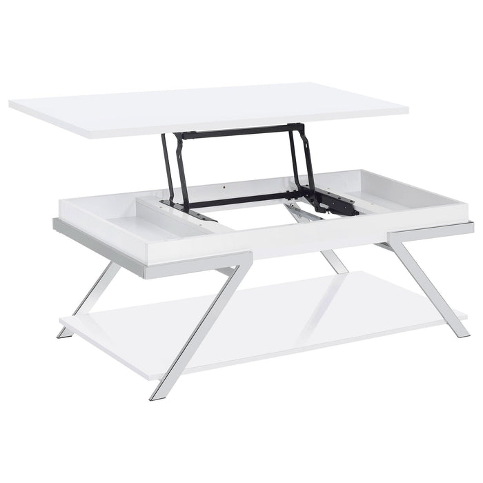 Marcia Rectangular Lift Top Coffee Table White High Gloss - Walo Furniture