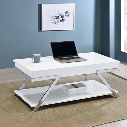 Marcia Rectangular Lift Top Coffee Table White High Gloss - Walo Furniture