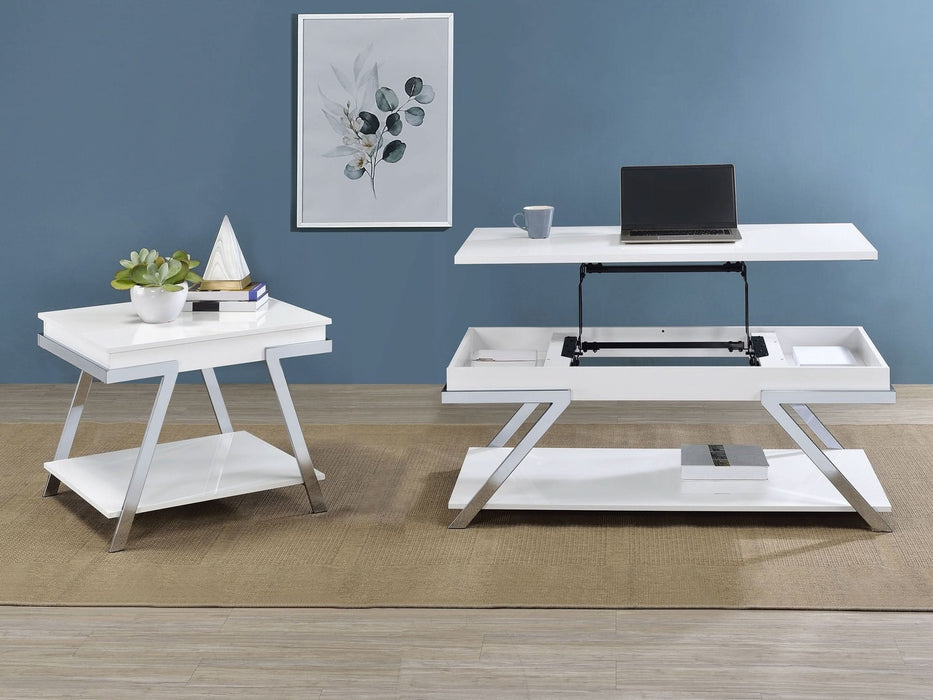 Marcia Rectangular Lift Top Coffee Table White High Gloss - Walo Furniture