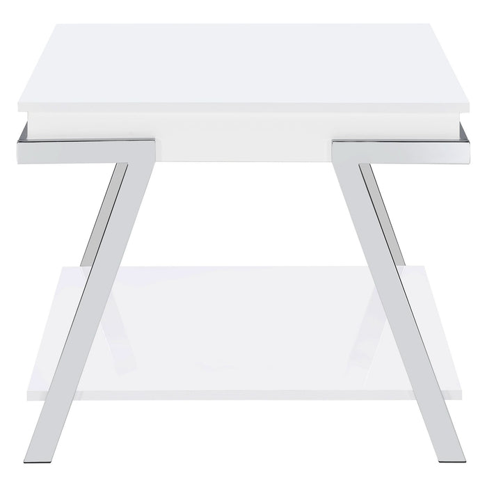 Marcia Rectangular Side End Table White High Gloss - Walo Furniture