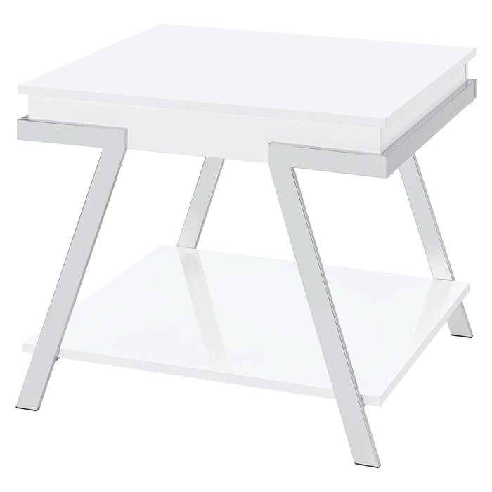 Marcia Rectangular Side End Table White High Gloss - Walo Furniture