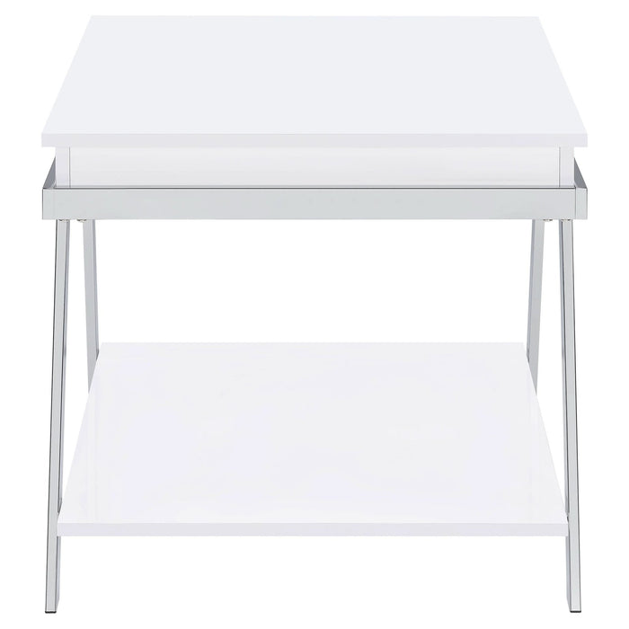 Marcia Rectangular Side End Table White High Gloss - Walo Furniture