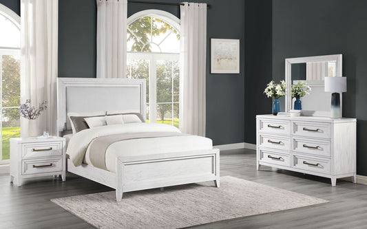 Marielle 4 - piece Eastern King Bedroom Set Distressed White - Walo Furniture