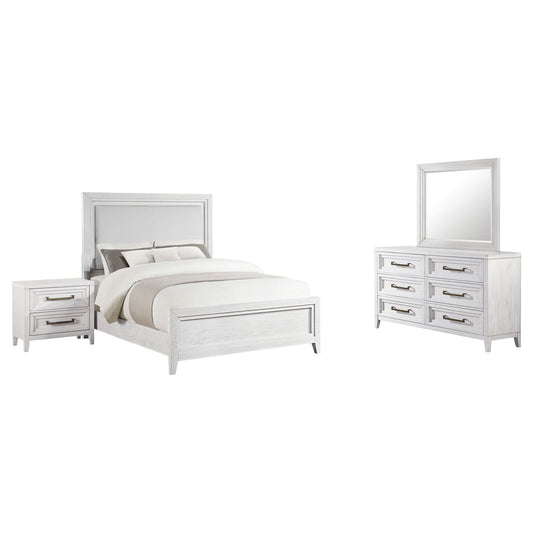 Marielle 4 - piece Eastern King Bedroom Set Distressed White - Walo Furniture