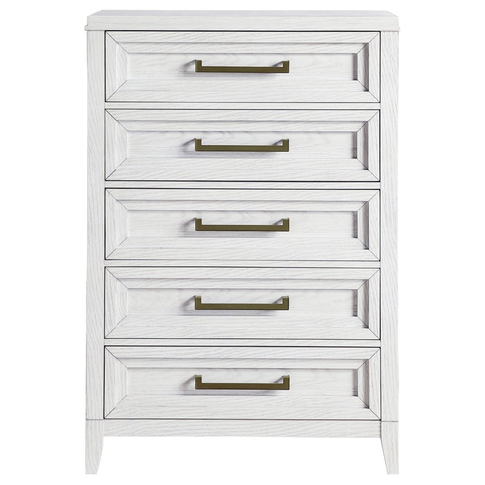 Marielle 5 - drawer Bedroom Chest Distressed White - Walo Furniture