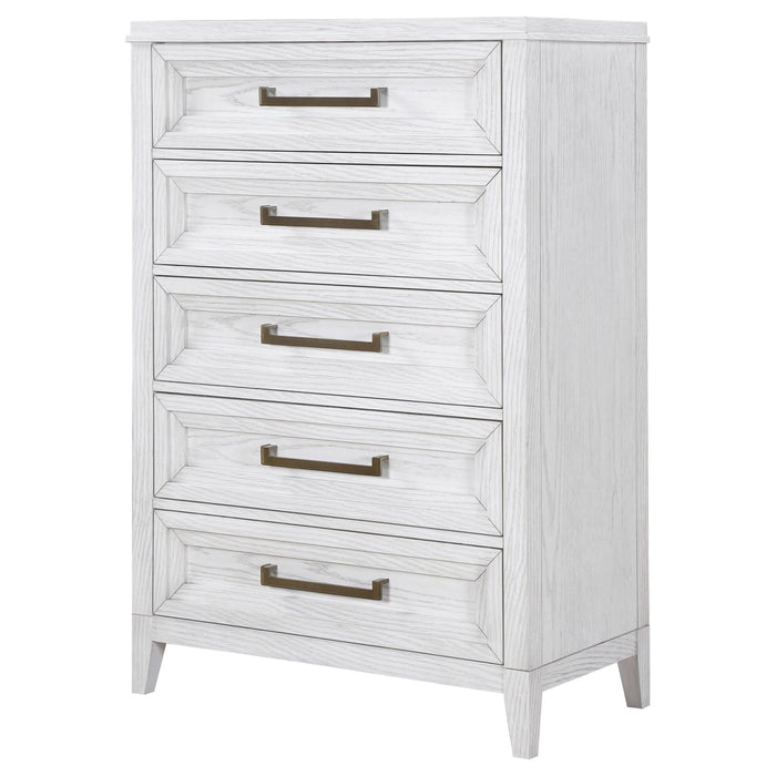 Marielle 5 - drawer Bedroom Chest Distressed White - Walo Furniture