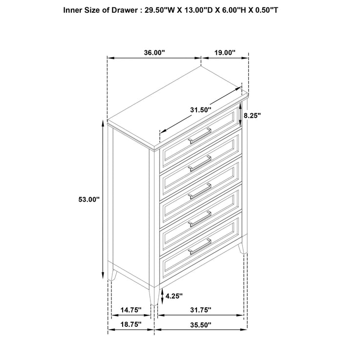 Marielle 5 - drawer Bedroom Chest Distressed White - Walo Furniture