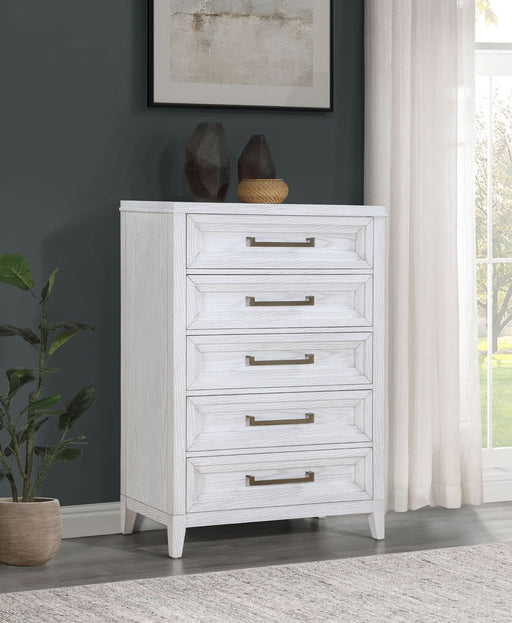 Marielle 5 - drawer Bedroom Chest Distressed White - Walo Furniture