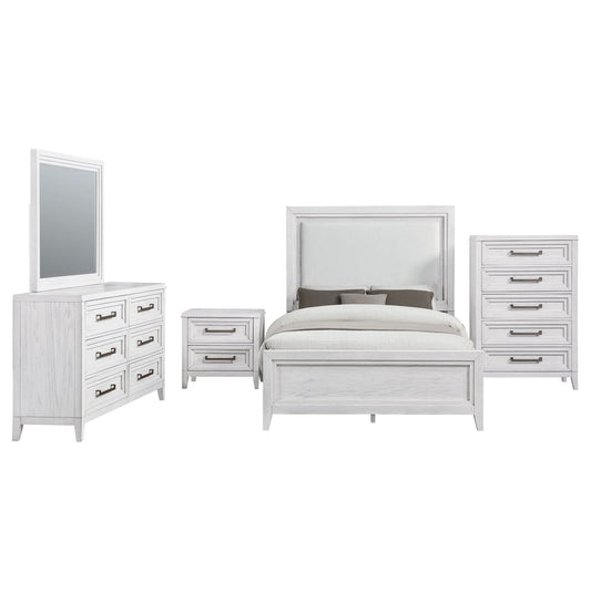 Marielle 5 - piece Cal King Bedroom Set Distressed White - Walo Furniture