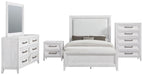 Marielle 5 - piece Eastern King Bedroom Set Distressed White - Walo Furniture