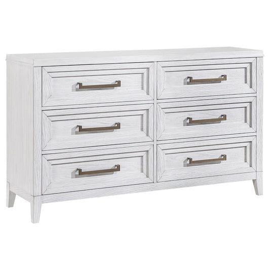 Marielle 6 - drawer Bedroom Dresser Distressed White - Walo Furniture