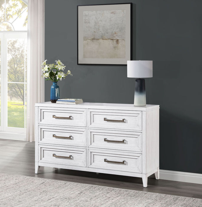 Marielle 6 - drawer Bedroom Dresser Distressed White - Walo Furniture