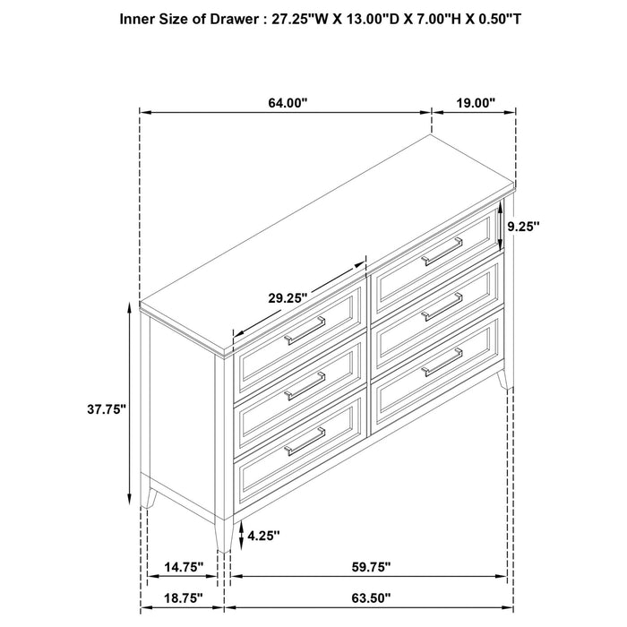 Marielle 6 - drawer Bedroom Dresser Distressed White - Walo Furniture