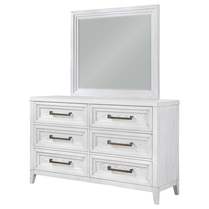 Marielle 6 - drawer Dresser with Mirror Distressed White - Walo Furniture