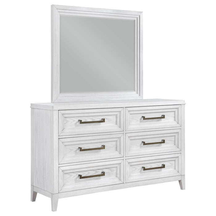 Marielle 6 - drawer Dresser with Mirror Distressed White - Walo Furniture