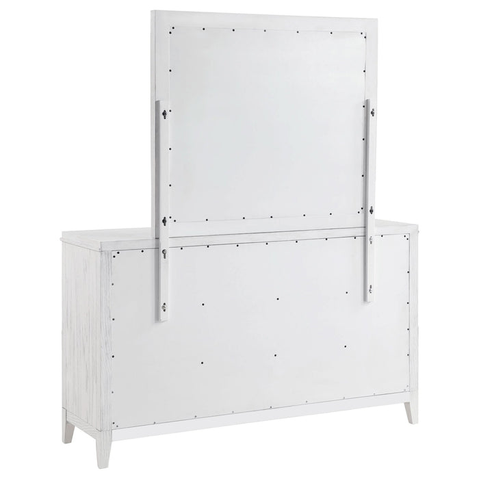 Marielle 6 - drawer Dresser with Mirror Distressed White - Walo Furniture