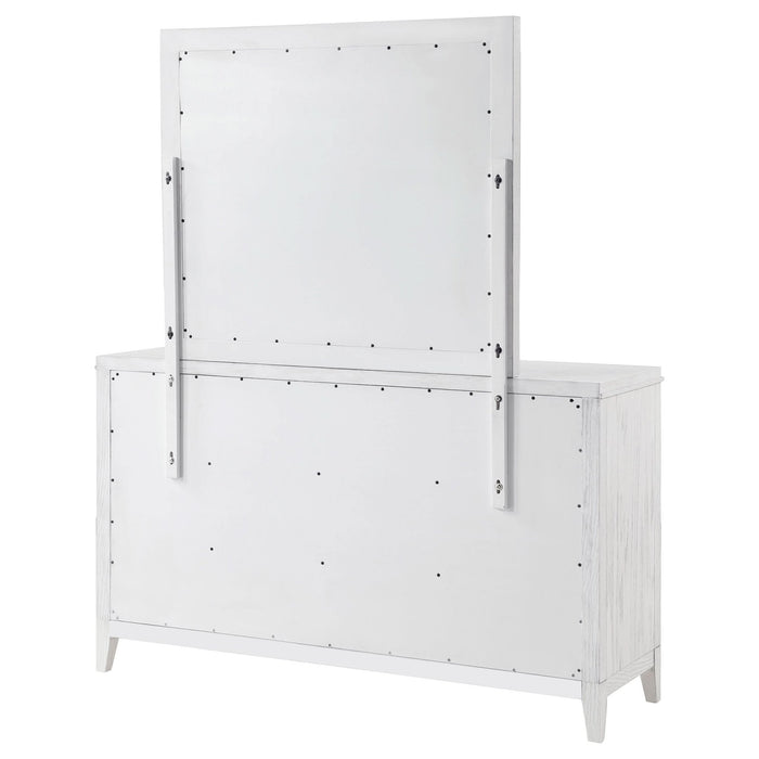 Marielle 6 - drawer Dresser with Mirror Distressed White - Walo Furniture