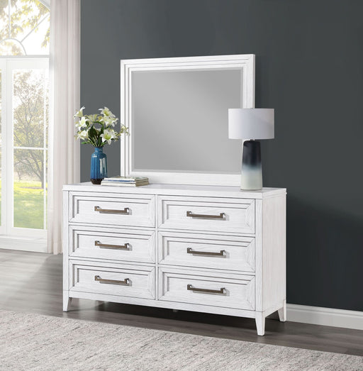 Marielle 6 - drawer Dresser with Mirror Distressed White - Walo Furniture