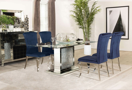 Marilyn 5 - piece Rectangular Mirrored Dining Set Ink Blue - Walo Furniture