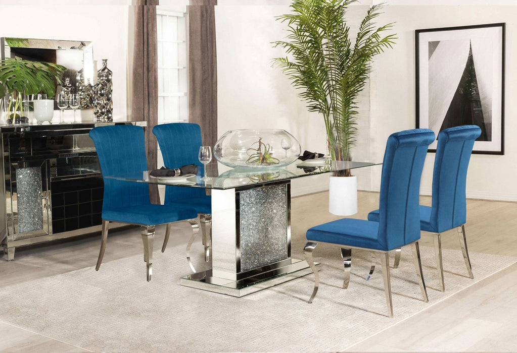 Marilyn 5 - piece Rectangular Mirrored Dining Table Set Blue - Walo Furniture