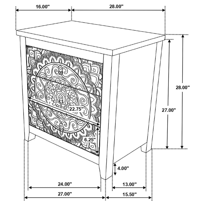 Mariska 3 - drawer Wood Mandala Cabinet Distressed White - Walo Furniture