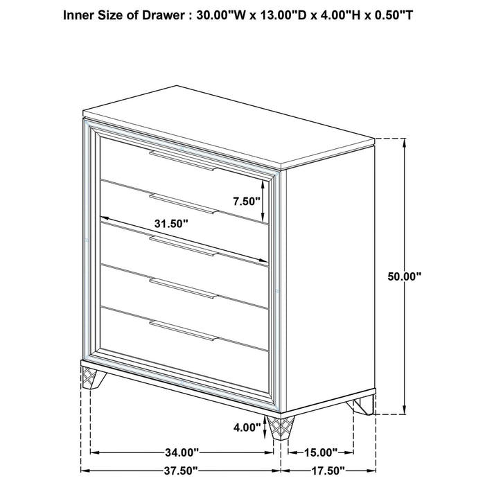 Marmore 5 - drawer Bedroom Chest of Drawers White - Walo Furniture