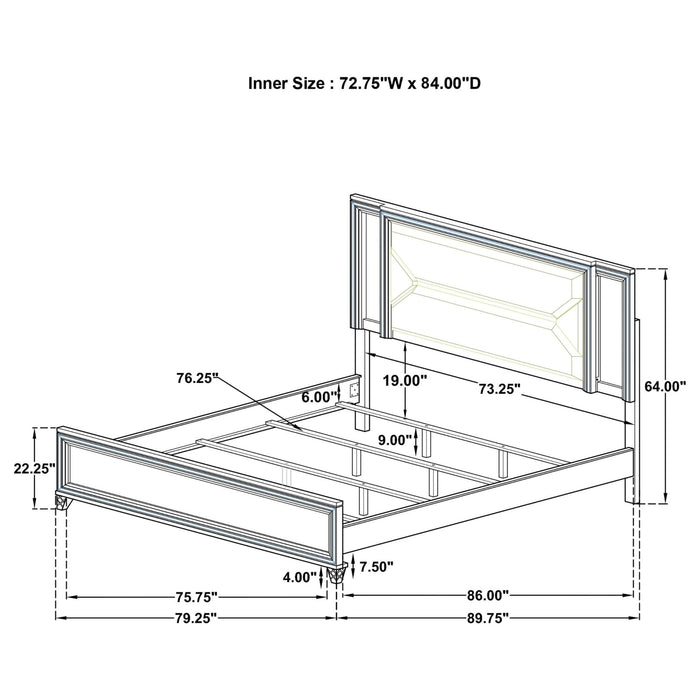 Marmore 64 - inch California King Bed LED Headboard White - Walo Furniture