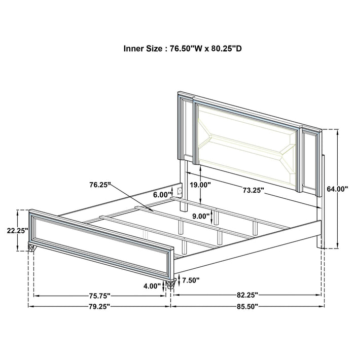 Marmore 64 - inch Eastern King Panel Bed LED Headboard White - Walo Furniture