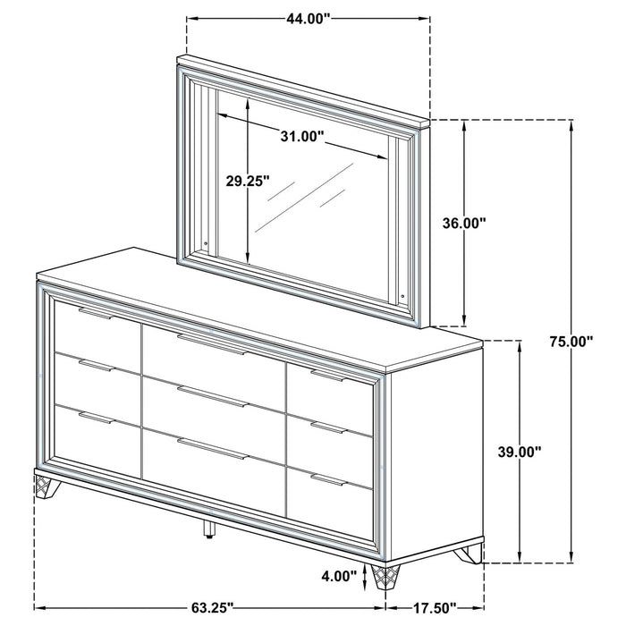 Marmore 9 - drawer Dresser and LED Mirror White - Walo Furniture