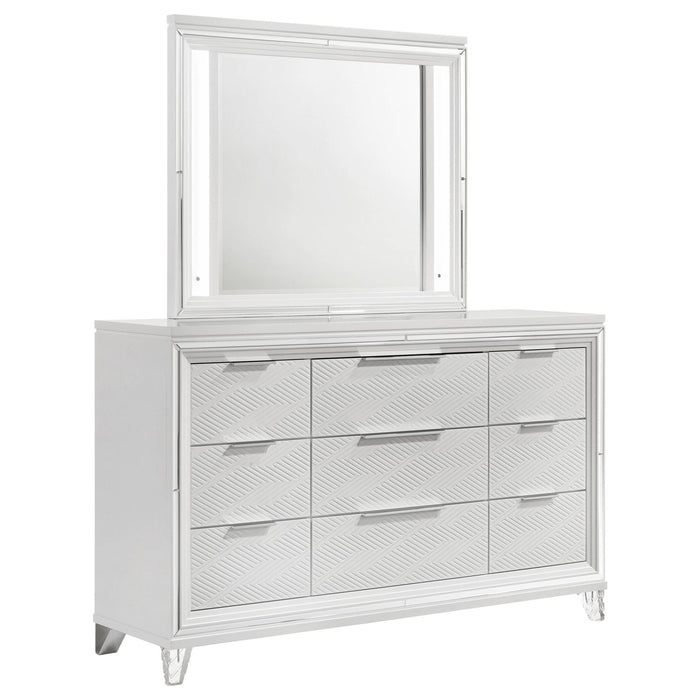 Marmore 9 - drawer Dresser and LED Mirror White - Walo Furniture