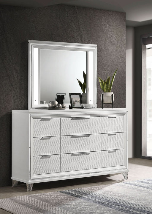 Marmore 9 - drawer Dresser and LED Mirror White - Walo Furniture