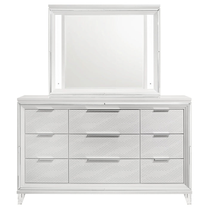 Marmore 9 - drawer Dresser and LED Mirror White - Walo Furniture