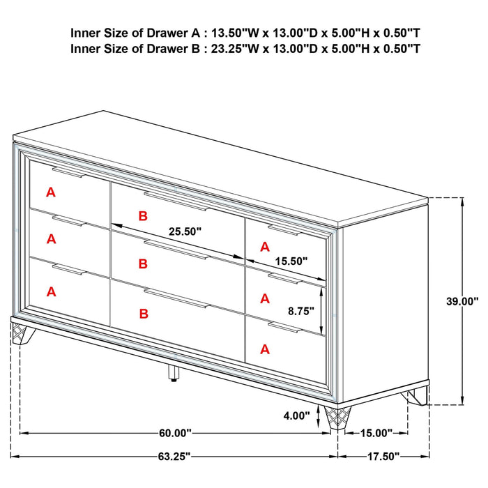 Marmore 9 - drawer Dresser Cabinet White - Walo Furniture