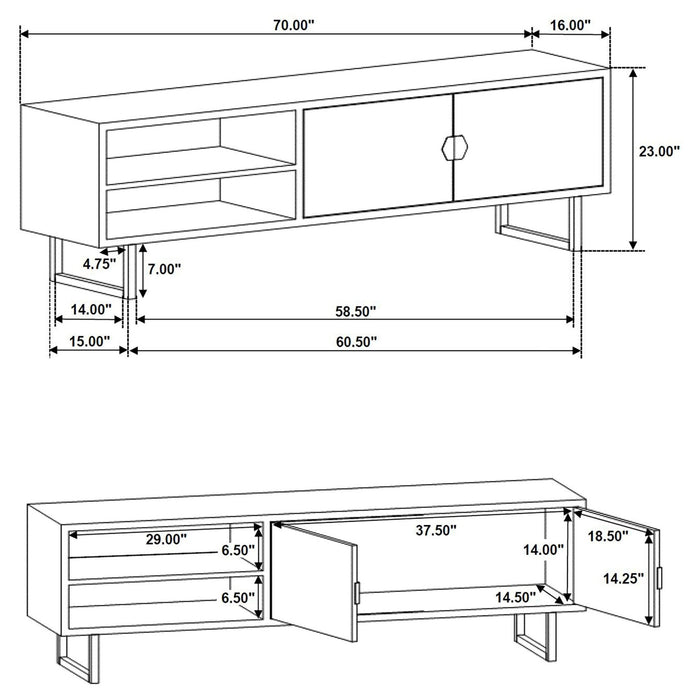 Marsden 2 - door Mango Wood 70" TV Stand Charcoal Black - Walo Furniture