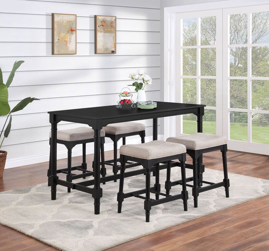 Martina 5 - piece Rectangular Counter Height Dining Set Black - Walo Furniture