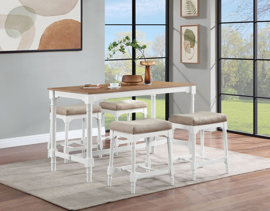 Martina 5 - piece Rectangular Counter Height Dining Set White - Walo Furniture