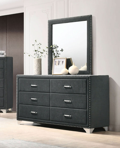 Melody 6 - drawer Upholstered Dresser with Mirror Grey - Walo Furniture