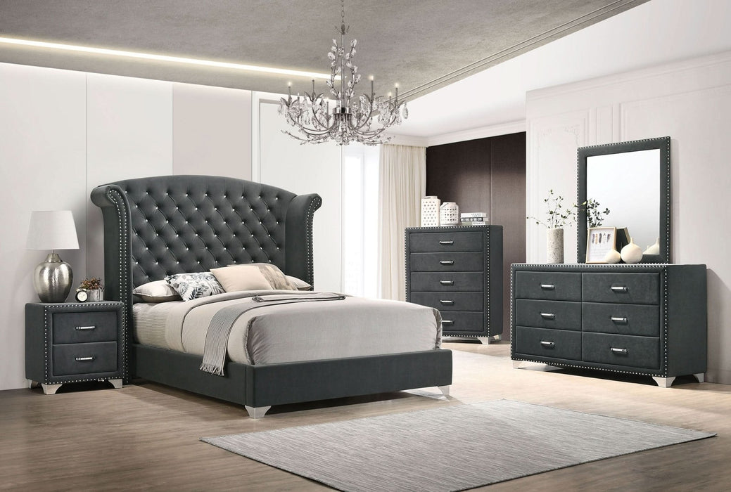 Melody 6 - drawer Upholstered Dresser with Mirror Grey - Walo Furniture