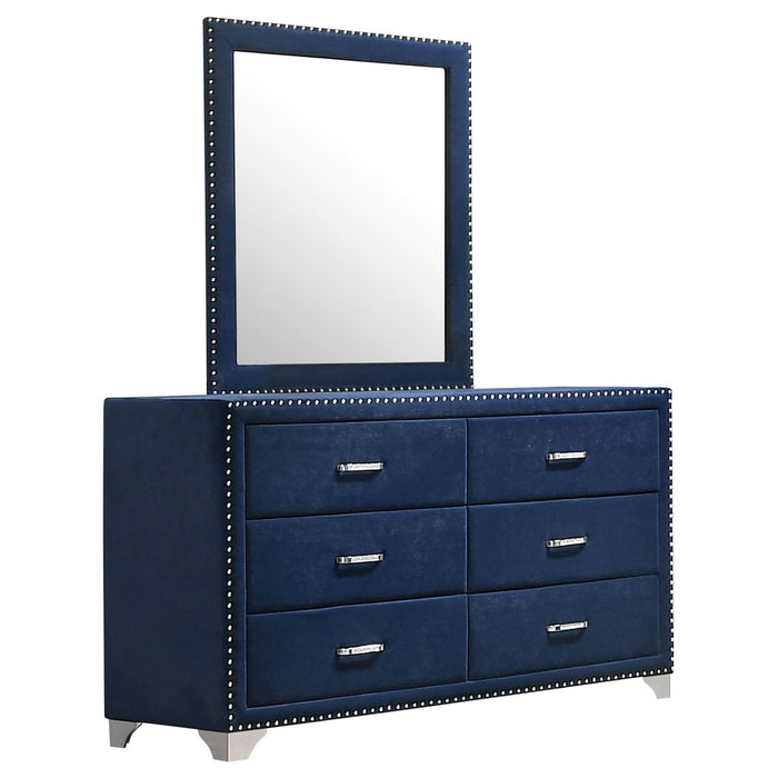 Melody 6 - drawer Upholstered Dresser with Mirror Pacific Blue - Walo Furniture