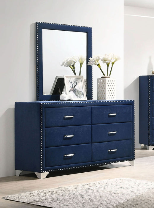 Melody 6 - drawer Upholstered Dresser with Mirror Pacific Blue - Walo Furniture