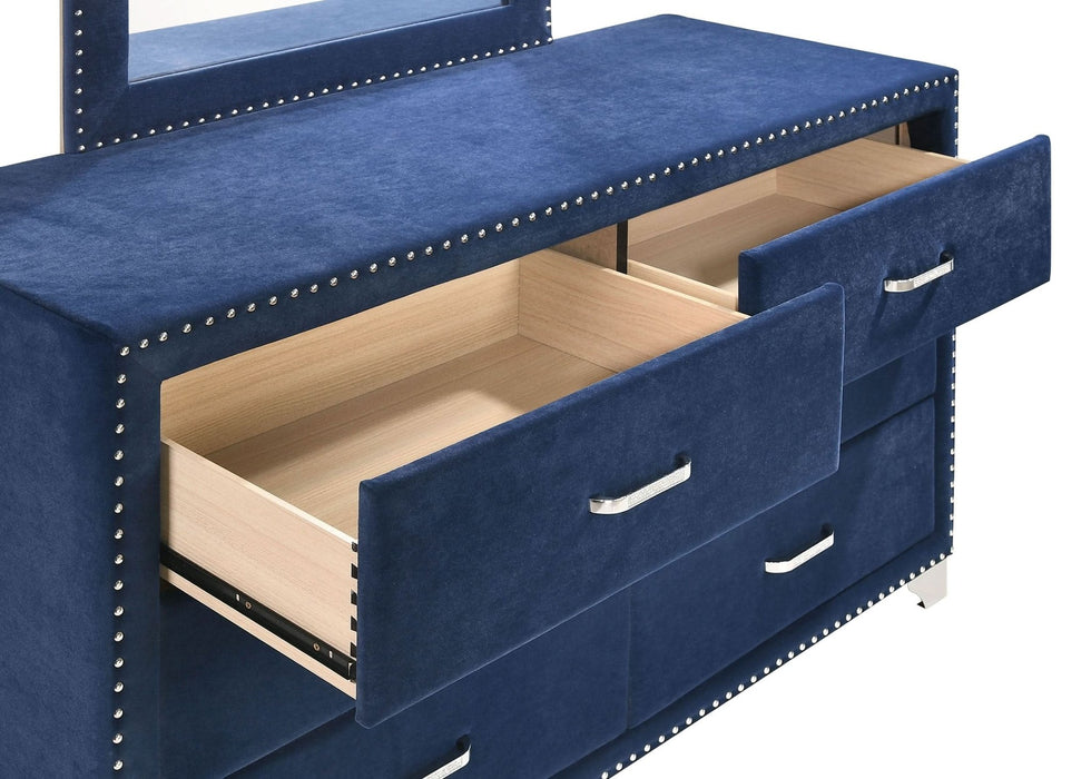 Melody 6 - drawer Upholstered Dresser with Mirror Pacific Blue - Walo Furniture