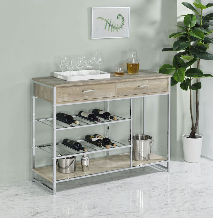 Melrose 2 - drawer Home Bar Storage with Wine Rack Grey - Walo Furniture