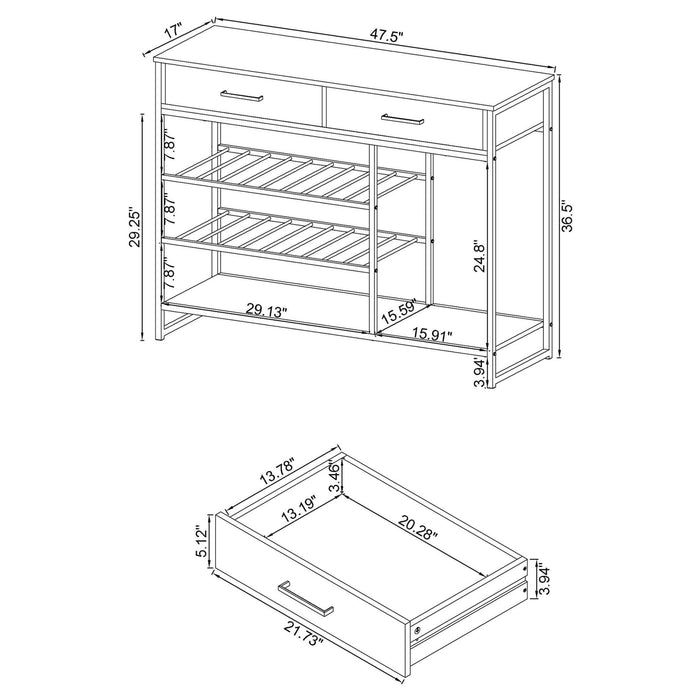 Melrose 2 - drawer Home Bar Storage with Wine Rack Grey - Walo Furniture