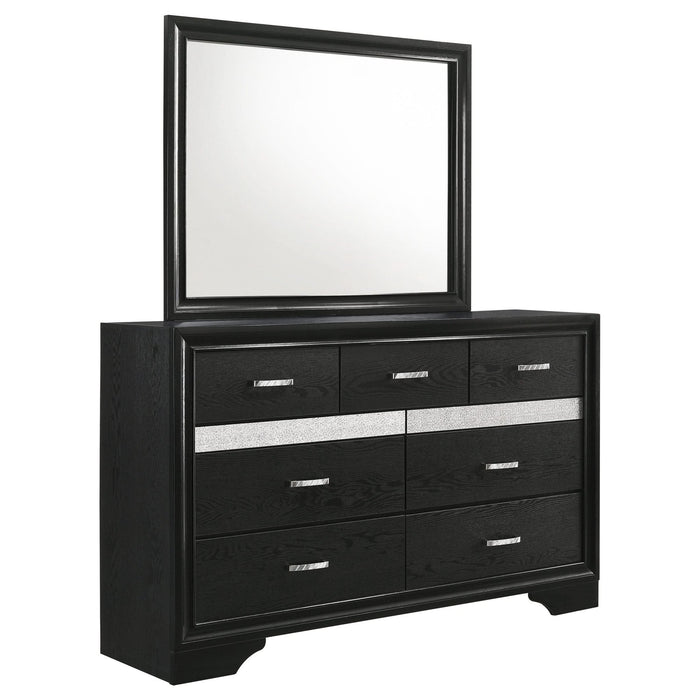 Miranda 7 - drawer Dresser with Mirror Black - Walo Furniture