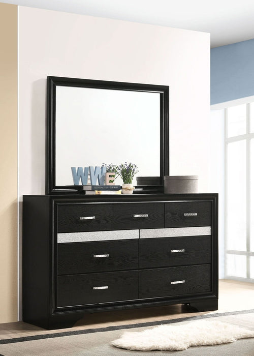 Miranda 7 - drawer Dresser with Mirror Black - Walo Furniture