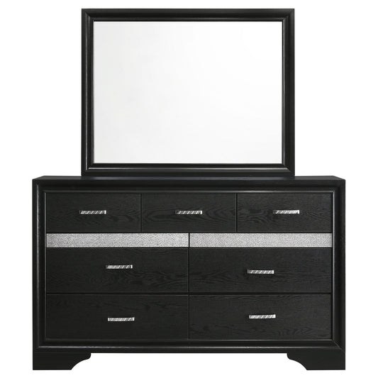 Miranda 7 - drawer Dresser with Mirror Black - Walo Furniture