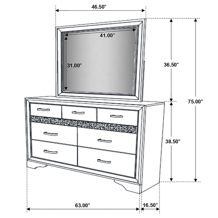 Miranda 7 - drawer Dresser with Mirror Black - Walo Furniture