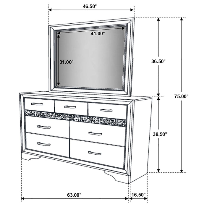 Miranda 7 - drawer Dresser with Mirror White - Walo Furniture