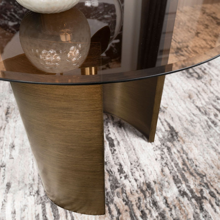 Morena Round Tawny Glass Top Side End Table Brushed Bronze - Walo Furniture